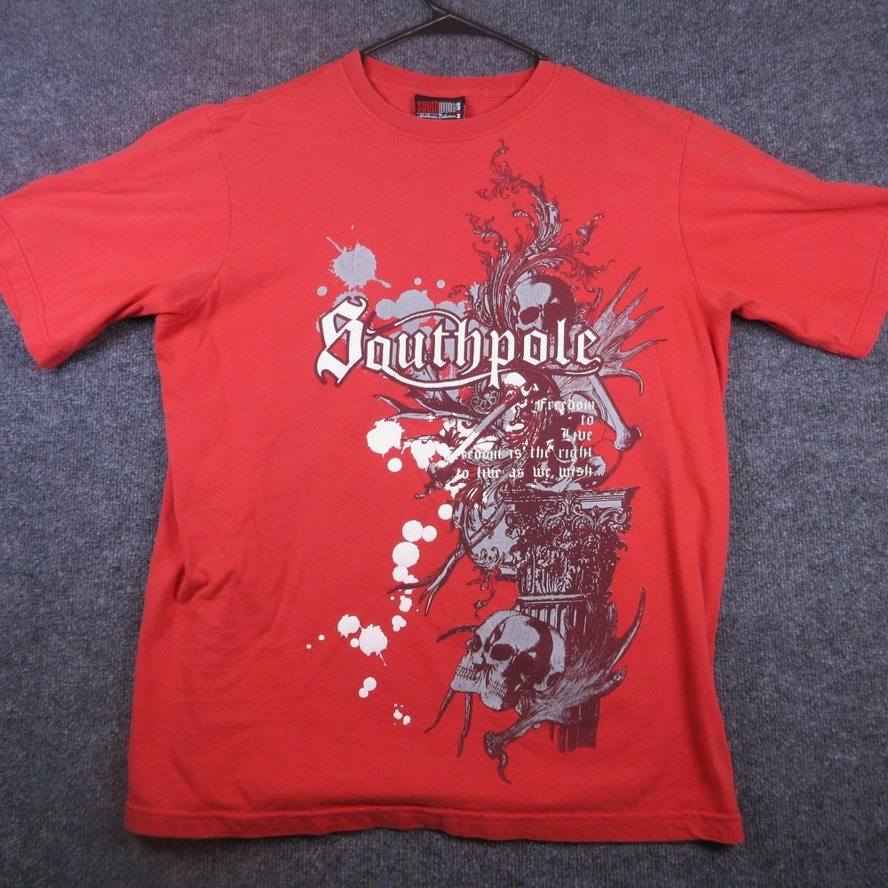 Southpole Shirt Mens XL Red Skull Gothic Graphic T Shirt Tee Streetwear Urban